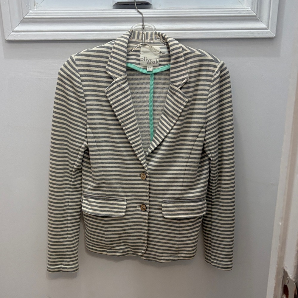 Olive & Oak Striped Blazer - Gray and Cream